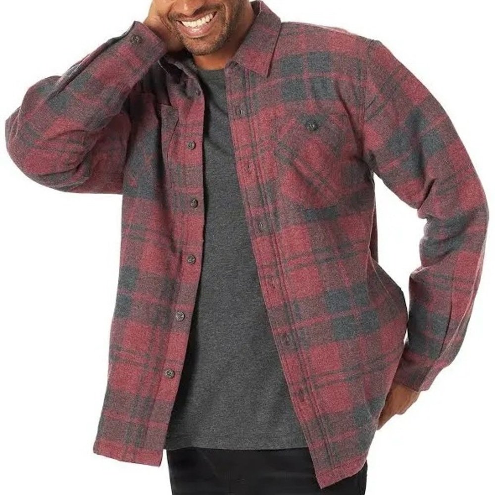 WRANGLER Men’s Heather Red Plaid Long Sleeve Sherpa Lined Jacket Shirt XL
